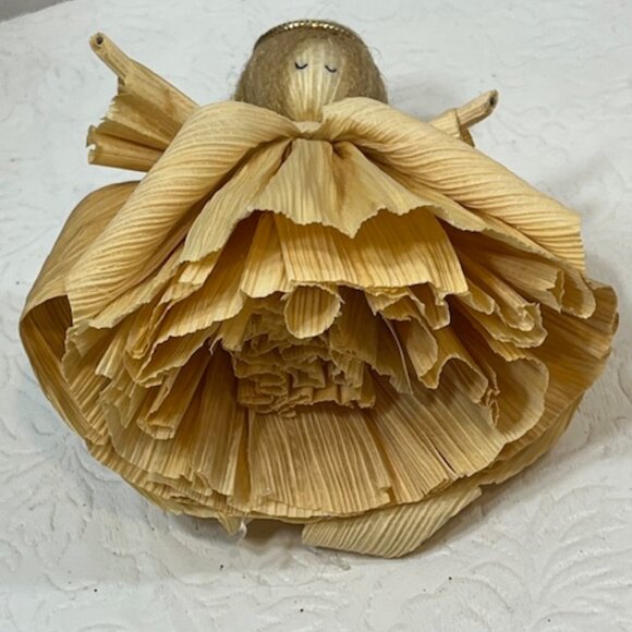 Nan’s 1992 Corn Husk Nativity Christmas Angel w/Halo Figure Tree Ornament 4" - Picture 3 of 8